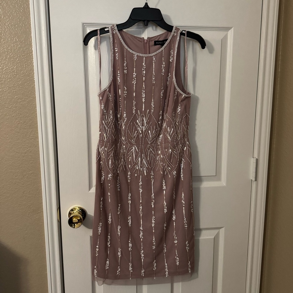 NWT Mauve/Dust Pink Sequin Sheath Mini Dress Sleeveless 6 Adrianna Papell